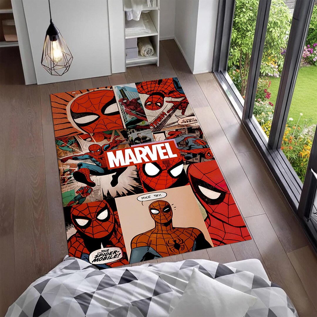 Retro Super Hero Comic Book Panel Rug, Vintage Red Hero Action ...