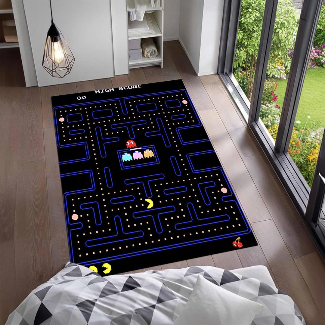 Classic Arcade Maze Retro Gaming Rug, 8-bit Video Game Nostalgia ...