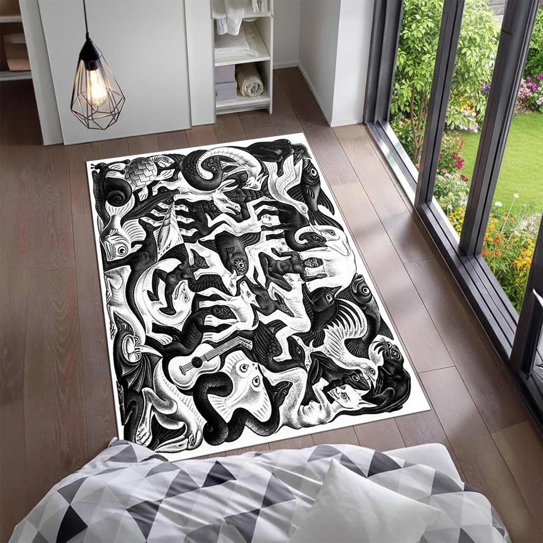 Surrealist Metamorphosis Art Rug, M.C. Escher Inspired Tessellation ...