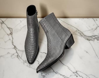 Goodyear Welted Men Grey Impression Leather Side Zipper Dress Up Boot.