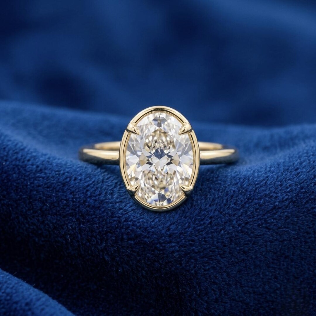 Unique Oval Cut Moissanite Solitaire Engagement Ring 14K Gold Wedding ...
