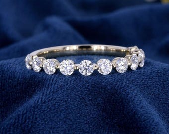 Anillo de compromiso de plata de ley con moissanita natural, media alianza de boda, anillo de compromiso de talla redonda única, anillo de promesa, anillo de aniversario.
