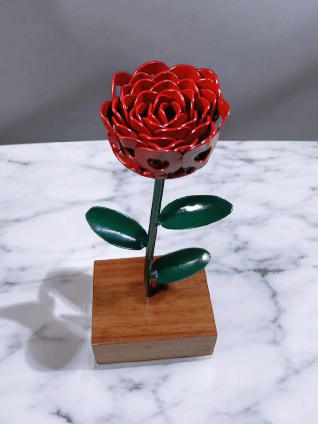 Handmade Metal Rose With Wooden Stand - Etsy