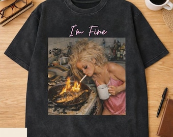 I’m Fine Funny Graphic Tee, Chaotic Morning Shirt, Relatable Meme Shirt, Vintage Washed Tee, Shocked Doll Face Shirt, Edgy Dark Humor Shirt