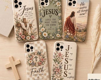 Christian Phone Case, Floral Bible Verse iPhone Cover, Jesus Faith Cross Case for iPhone 17 16 Pro Max, Samsung S25 Case,  Religious Gift