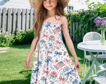 4th of July Girl Dress, Toddler Independence Day Outfit, USA Patriotic Pageant Gown, Red White Blue, Girls Summer Clothes