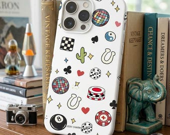 Retro Casino Disco Phone Case, Cute Poker Card Western Cactus Aesthetic PhoneCase, Case for iPhone 17 16 15 14 Pro Max, Samsung S25 S24 Case