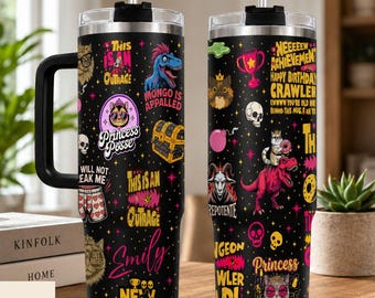 Personalized This Is An Outrage 40oz Tumbler, New Achievement Donut And Mongo Cup, Dungeon Crawler Carl Stainless, Bookish, Sci Fi Fantasy
