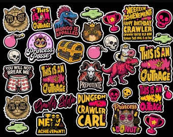 Dungeon Crawler Carl Sticker, Princess Donut Cat Decal, Funny Gamer Vinyl Sticker, Waterproof Laptop Water Bottle Sticker, Sci-Fi Book Lover