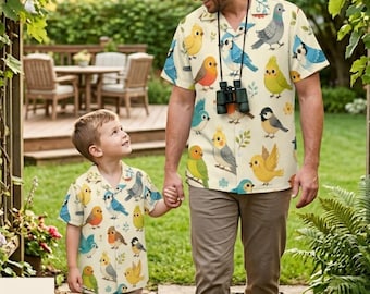 Tropical Bird Print Hawaiian Shirt, Whimsical Summer Button Down, Nature Lover Shirt, Unisex Vacation Apparel, Bird Lover, Deli 10-15days
