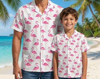 Men's Tropical Flamingo Hawaiian Shirt, Pink Flamingo Beach Button Up, Summer Vacation Tropical Shirt, Funny Flamingo Shirt, Deli 10-15days