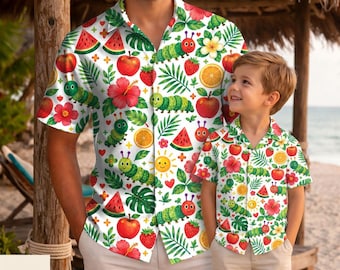 Caterpillar Hawaiian Shirt Men Women, Tropical Hibiscus Monstera Aloha Shirt, Colorful Bug Shirt, Caterpillar Teacher Shirt, Deli 10-15days