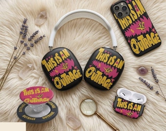 This Is An Outrage Phone Case, AirPods Case, Dungeon Crawler Carl AirPods Max Cover, Funny Meme Tech Accessories, Aesthetic Matching Gift