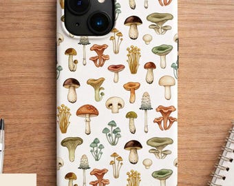 Mushroom Phone Case, Cottagecore Aesthetic Case, Nature Pattern Phone Cover for iPhone 17 16 15 14 13 12 11 Pro Max, Samsung S25 S24 S23 S22