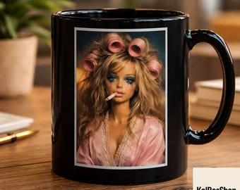 Funny Doll Face Coffee Mug 14oz, Sassy Morning Coffee Mug, Retro Aesthetic Ceramic Cup, Humor Gift Women, Unique Drinkware,Coffee Lover Gift