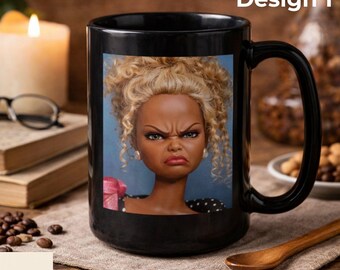 Doll Face Meme Sassy Girl Mug 15oz, Ceramic Attitude Coffee Mug, Moody Doll Meme Mug, Sarcastic Gift for Women, Distressed Doll Meme