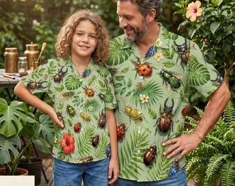 Insect Hawaiian Shirt, Vintage Bug Butterfly Button Down, Botanical Beetle Dragonfly Shirt, Nature Lover, Entomology Shirt, Deli 10-15day