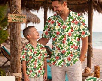 Caterpillar Hawaiian Shirt Men, Tropical Hibiscus Monstera Aloha Shirt, Funny Insect Beach Shirt, Summer Vacation Button Up, Deli 10-15day