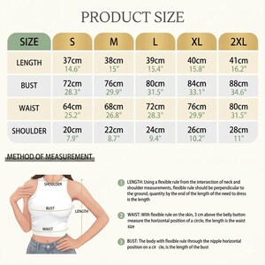 K&ouml;nnte beinhalten: Produkttabelle f&uuml;r ein Oberteil mit Ma&szlig;en in Zentimetern und Zoll. Enth&auml;lt L&auml;ngen-, Brust-, Taillen- und Schultergr&ouml;&szlig;en f&uuml;r S, M, L, XL und 2XL. Zeigt auch, wie man misst.