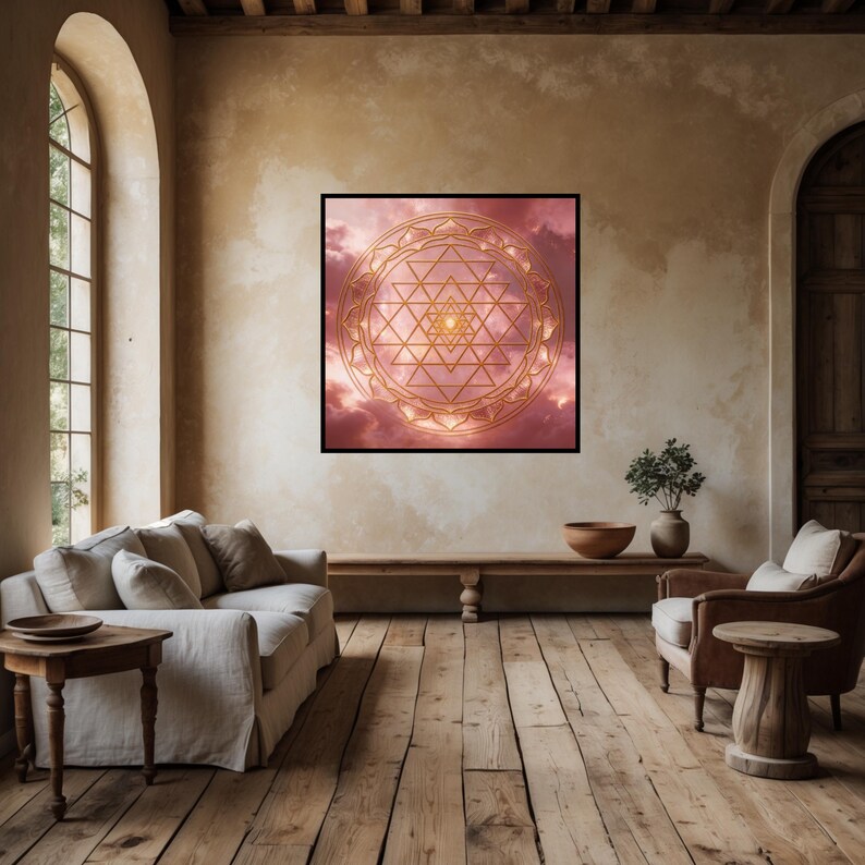 Sacred Geometry Sri Yantra Wall Art Rose Gold | Meditation Poster ...