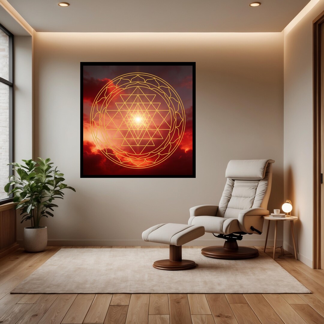 Sacred Geometry Sri Yantra Wall Art Red | Meditation Poster | Spiritual ...