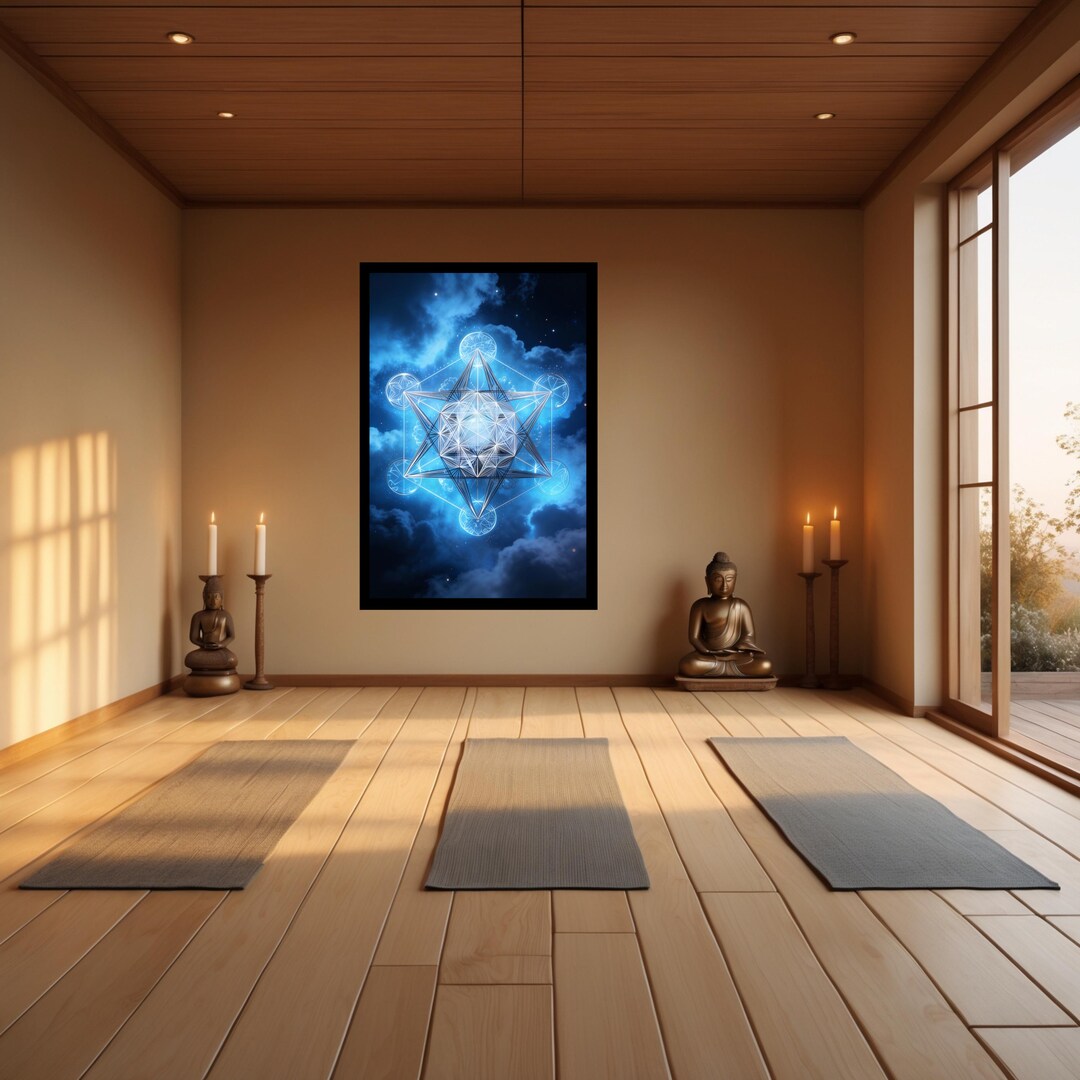 Sacred Geometry Metatron's Cube Wall Art Silver-blue | Meditation ...