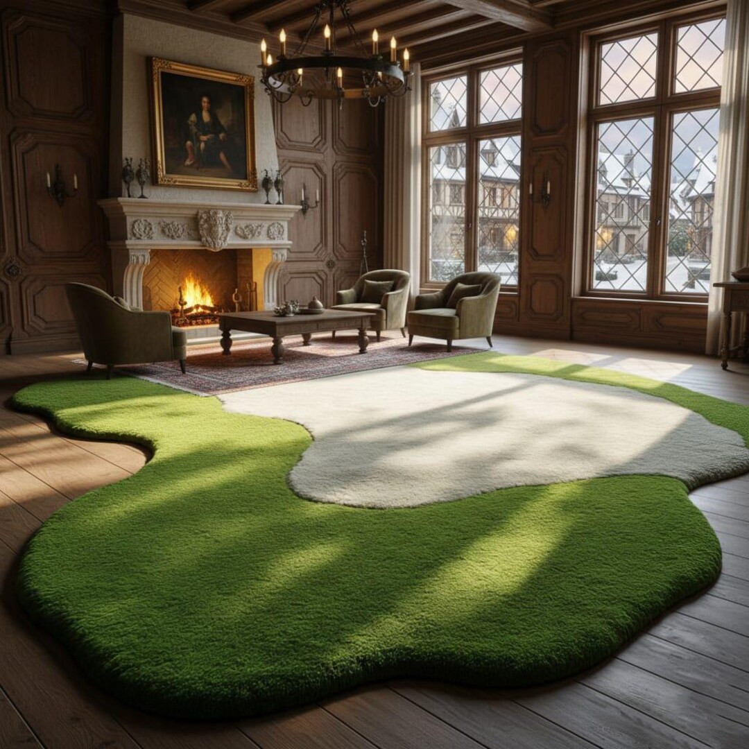 Hand Tufted Rug Modern Moss Green Irregular Shape Luxury Area Rug - Etsy