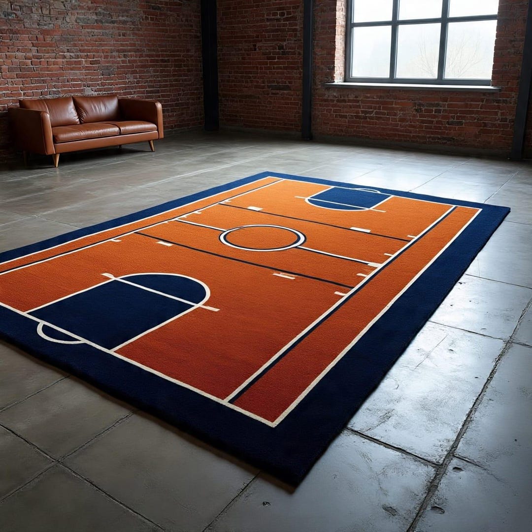 Hand Tufted Basketball Court Rug, Sports Inspired Wool Area Rug, Modern ...