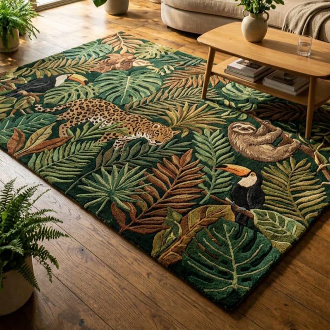 Animal Abyss Rug Tropical Jungle Rug Animal Print | Botanical Leaf Area Rug | Safari ...