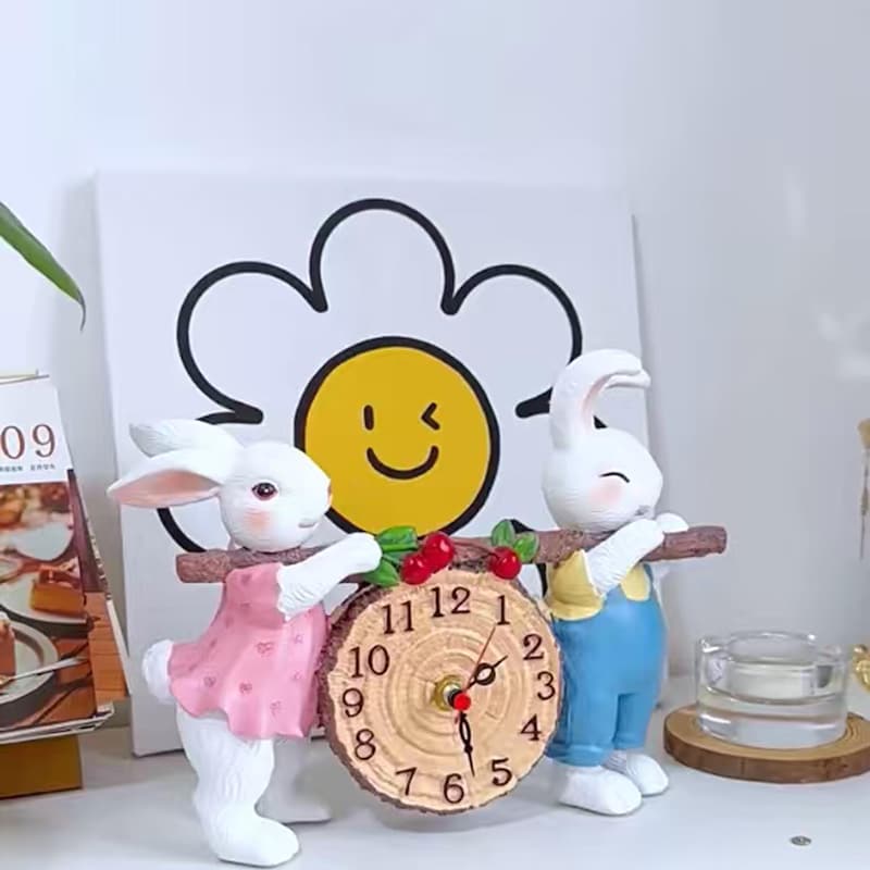 Rabbit With Clock Figurine - Etsy