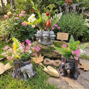 かわいい動物柄の樹脂製多肉植物プランター、クマ、ゾウ、シマウマ、キリンの植木鉢、ユニークな屋内・屋外ガーデン装飾、小型盆栽鉢、彼女へのギフト