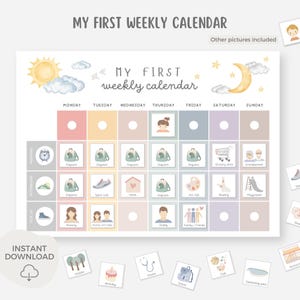 Ausdruckbarer visueller Stundenplan für Kinder, Wochenplaner für Kinder, Wochenkalender, Kindergartenalltag, Stundenplan