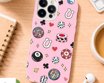 Pink Casino Phone Case, Gambling Pattern Case, Dice Card Coquette Case for iPhone 17 16 15 14 13 12 11 Pro Max, Samsung S25 S24 S23 S22