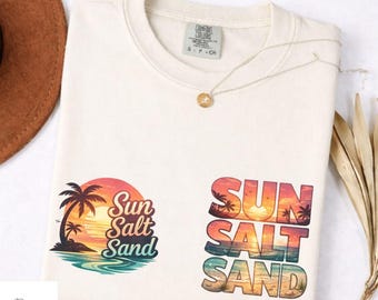 Sun Salt Sand Shirt, Beach Vacation T Shirt, Summer Mom Shirt, Tropical Sunset Shirt, Coastal Vibes  Beach Trip Unisex Tee