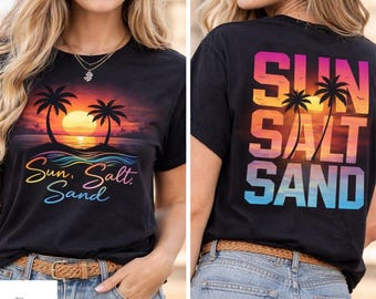 Sun Salt Sand Shirt, Retro Summer Women tee, Vintage Beach Vacation T Shirt, Tropical Sunset Tee, Coastal Vibes Outfit