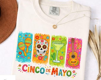 Comfort Colors Cinco De Mayo Shirt, Fiesta Party Tee, Mexican Holiday Shirt, Margarita Skull Guitar Shirt, Cinco De Mayo Outfit Women