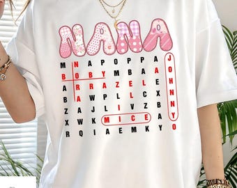 Nana Word Shirt, Personalized Grandma's Favorite People Word Search Puzzle, Custom Kids Family Names Tee , Mother's Day Gift For Grandma Mom