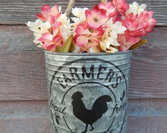 Rustic Farmhouse Galvanized Tin with Flowers, Farmhouse Wall Hanging, Galvanized Tin, Stenciled Farmhouse Tin, Farmhouse Centerpiece