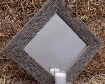 Barnwood Framed Mirror with Shelf for votive candle or knickknack, framed mirror with shelf, barnwood mirror, barnwood framed mirror,shelf