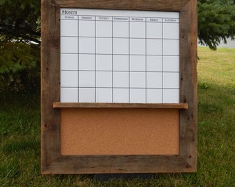 CUSTOM MADE -- Barnwood Framed Message Center with Magnetic Dry Erase Calendar and Corkboard, calendar, message center, message board