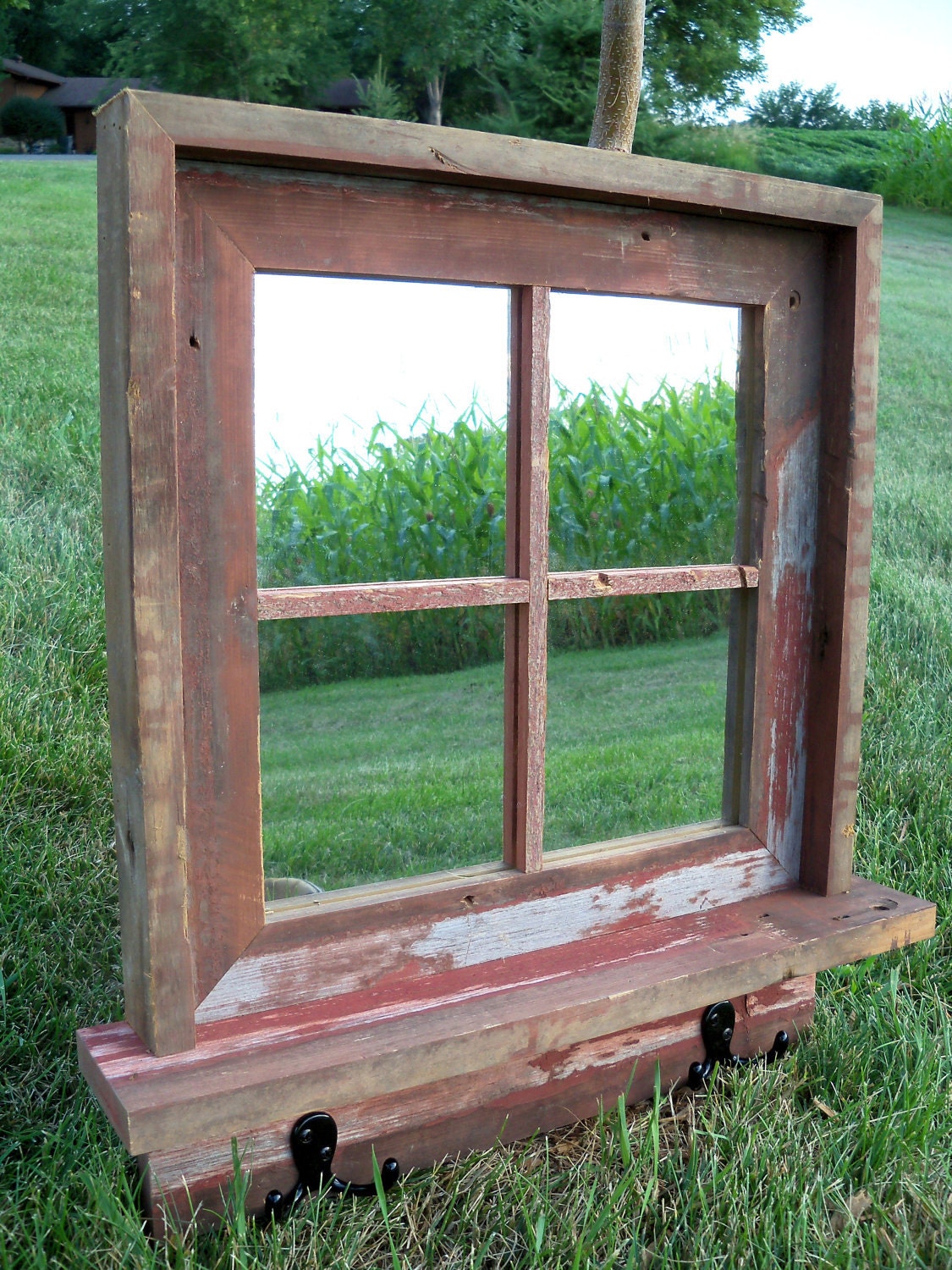 CUSTOM MADE Barnwood Framed Mirror With Shelf and Coat Etsy