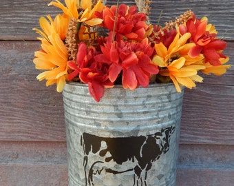 Rustic Farmhouse Galvanized Tin with Flowers, Farmhouse Wall Hanging, Galvanized Tin, Stenciled Farmhouse Tin, Farmhouse Centerpiece