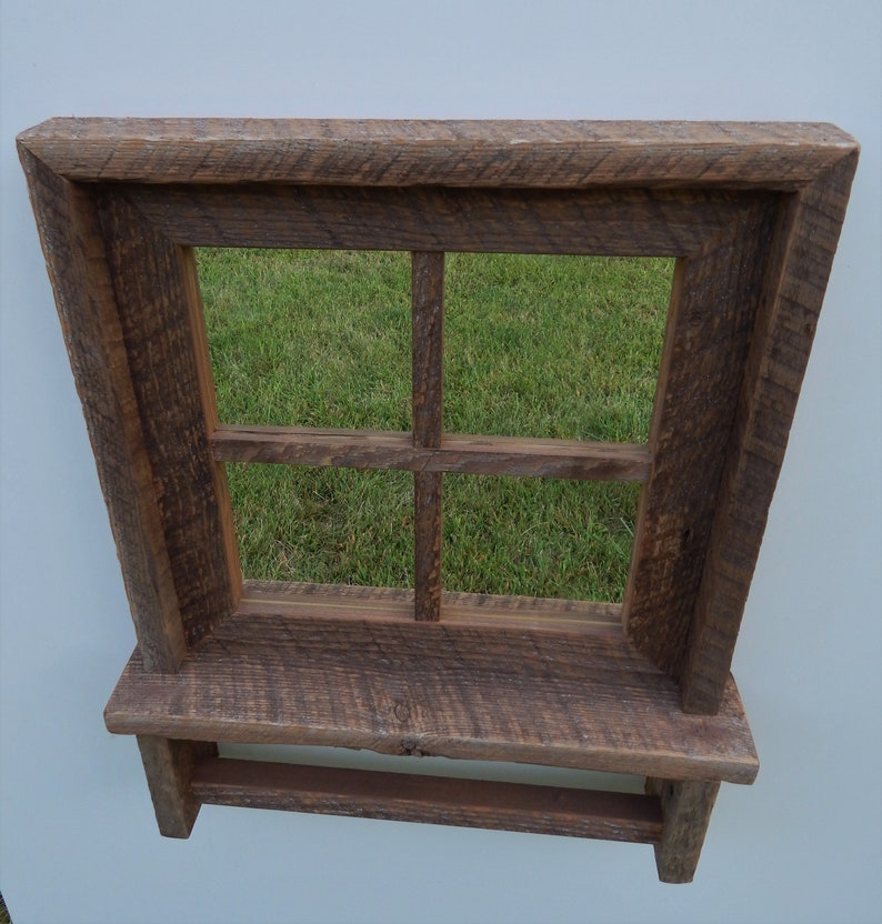 CUSTOM MADE Barnwood Framed Mirror With Shelf and Towel Etsy