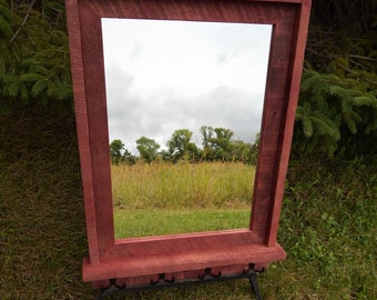 Custom Barnwood Framed Mirror with Shelf & Hooks