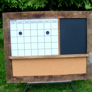 Custom Made Barnwood Framed Message Center: Magnetic Calendar, Chalkboard & Corkboard
