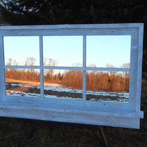 Made to Order -- White Barnwood Framed Mirror -  42"w  x 26"h  (overall size), barnwood framed mirror, barnwood mirror, wall mirror, 6 pane