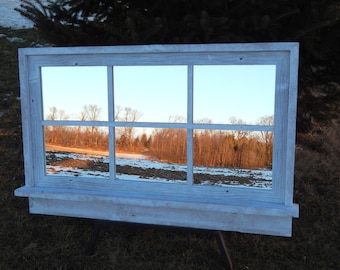 Made to Order -- White Barnwood Framed Mirror -  42"w  x 26"h  (overall size), barnwood framed mirror, barnwood mirror, wall mirror, 6 pane