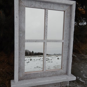 CUSTOM MADE -- Barnwood Framed Mirror with 4 panes shelf and hooks, barnwood framed mirror, 4 pane mirror, shelf & hooks, barnwood mirror