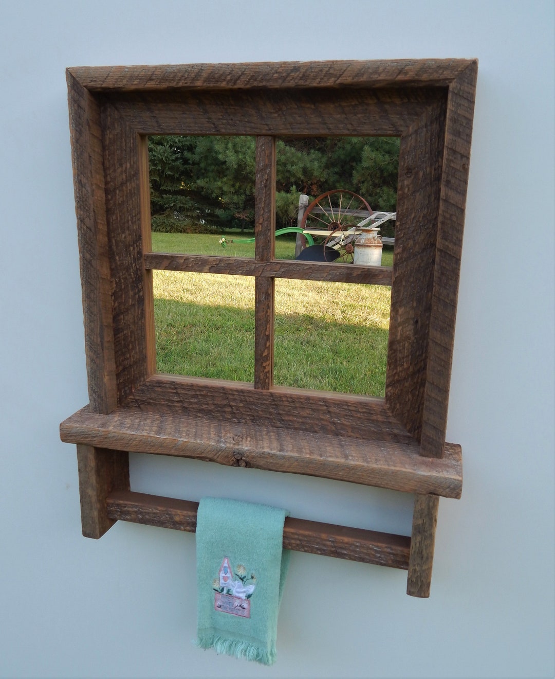 Made to Orderbarnwood Framed Mirror With Shelf and Towel Bar, Bathroom Mirror, Vanity Mirror