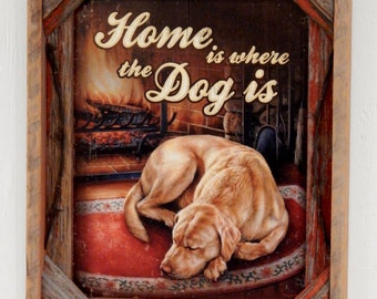 Barnwood Frame with decorative Home is where the dog is photo